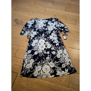 Tommy Hilfiger Zinnia Floral Navy Blue White Jersey‎ Dress Women's Size 12 (713)